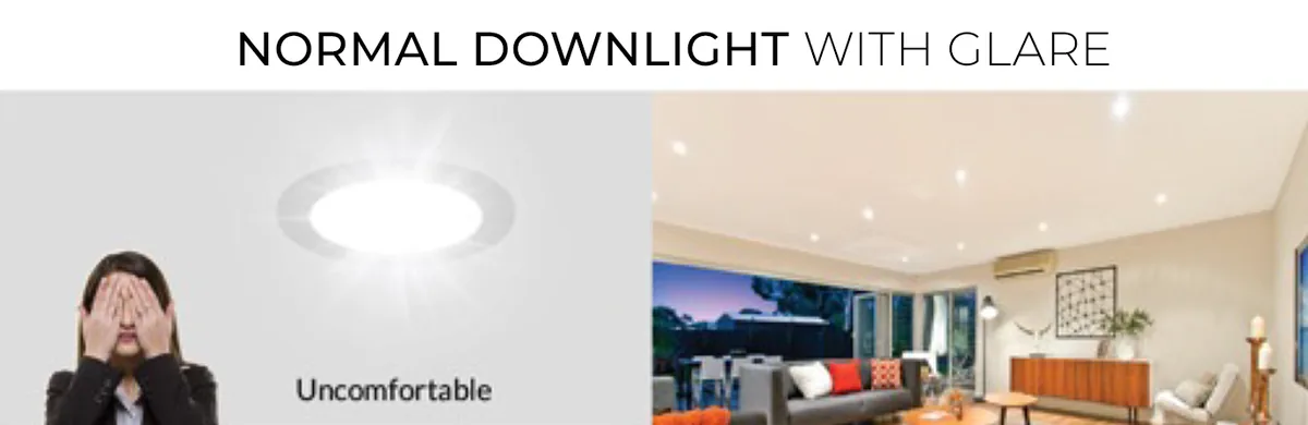 Normal downlight with glare, uncomfortable to look at in a living room