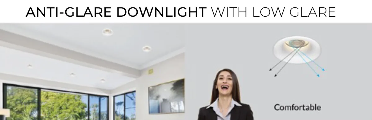 Low glare downlight, comfortable lighting with the light source recessed